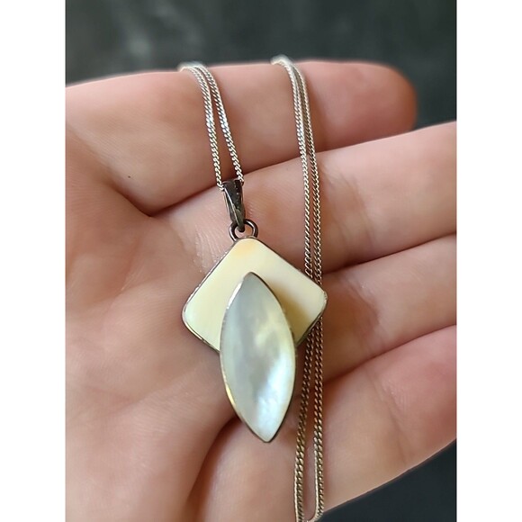 Sandy Baker 925 Sterling Silver MOP Pendant Necklace Vintage - Picture 3 of 10